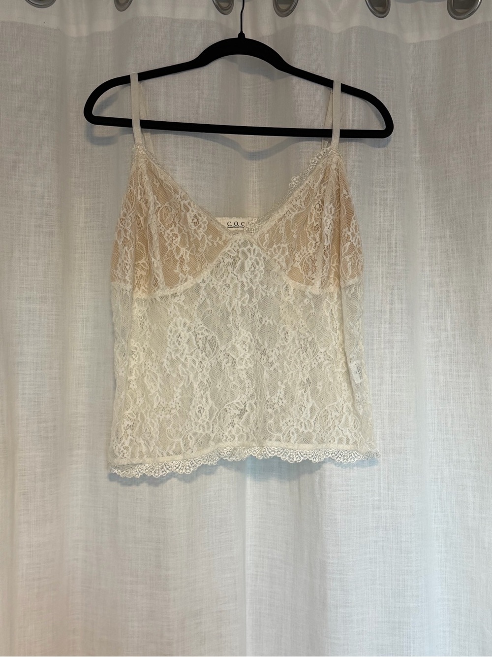 C.O.C Ivory Lace Cami Tank Top 1XL Plus Size Coquette Fairycore Sheer Layering